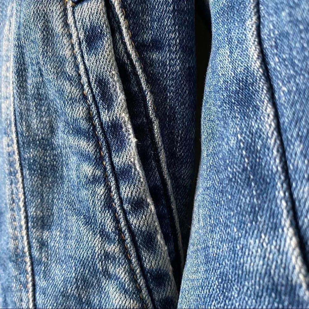 ZARA-FITTED Denim Mid Wash Distressed Jacket - Picture 12 of 13